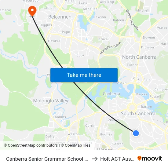 Canberra Senior Grammar School Golden Gr to Holt ACT Australia map