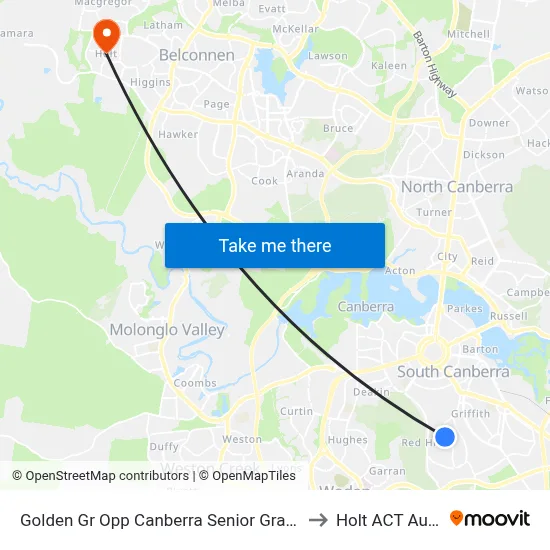 Golden Gr Opp Canberra Senior Grammar School to Holt ACT Australia map