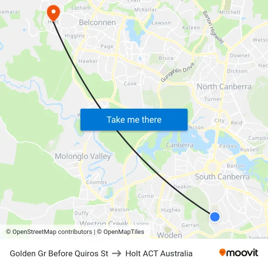Golden Gr Before Quiros St to Holt ACT Australia map