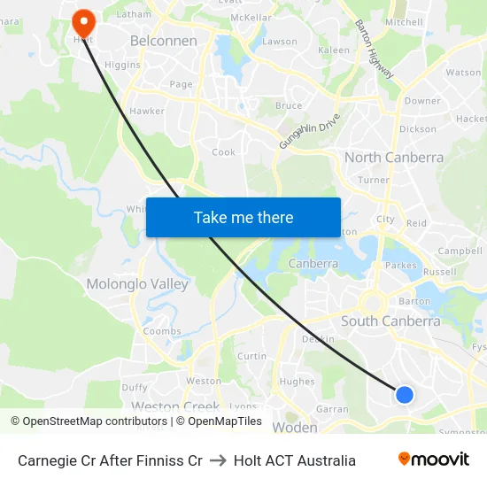 Carnegie Cr After Finniss Cr to Holt ACT Australia map