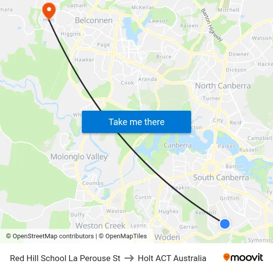 Red Hill School La Perouse St to Holt ACT Australia map