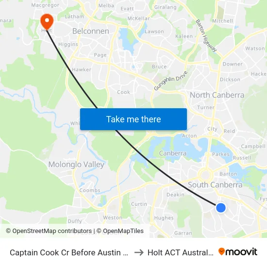 Captain Cook Cr Before Austin St to Holt ACT Australia map