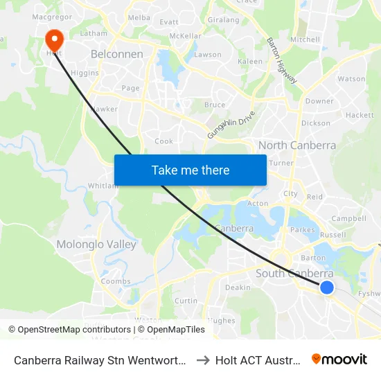 Canberra Railway Stn Wentworth Av to Holt ACT Australia map
