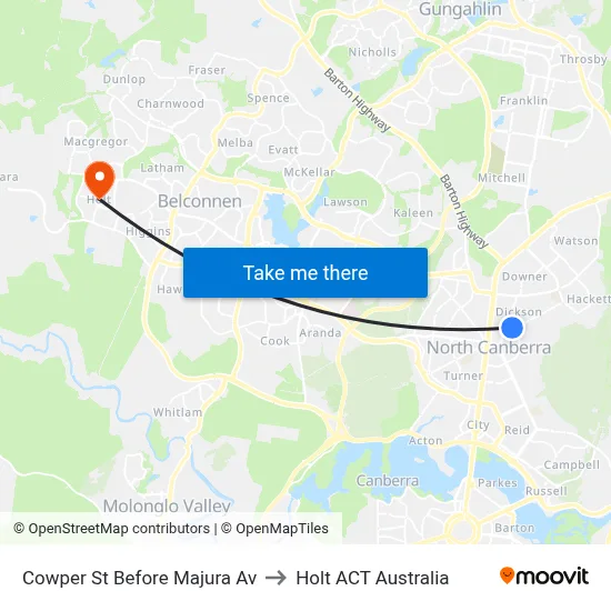 Cowper St Before Majura Av to Holt ACT Australia map