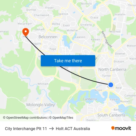 City Interchange Plt 11 to Holt ACT Australia map