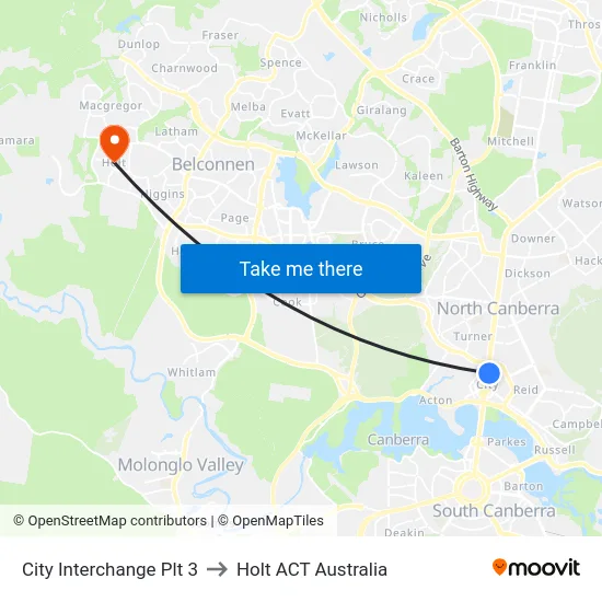 City Interchange Plt 3 to Holt ACT Australia map
