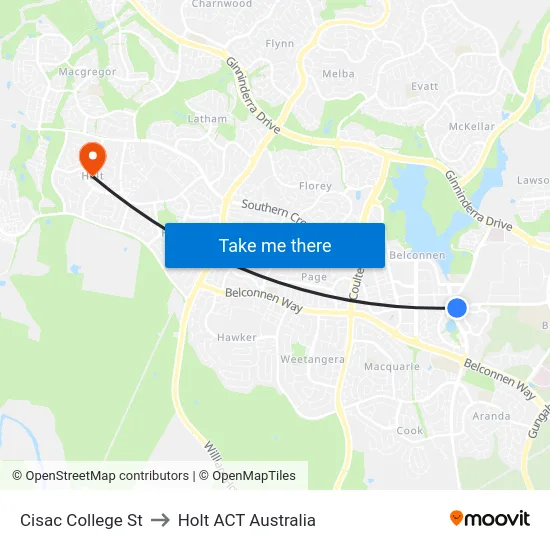 Cisac College St to Holt ACT Australia map