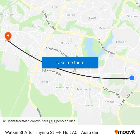 Watkin St After Thynne St to Holt ACT Australia map