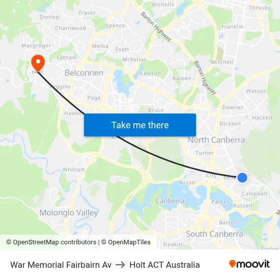 War Memorial Fairbairn Av to Holt ACT Australia map