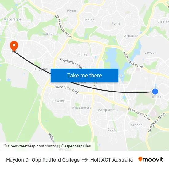 Haydon Dr Opp Radford College to Holt ACT Australia map