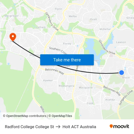 Radford College College St to Holt ACT Australia map