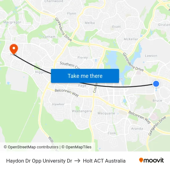 Haydon Dr Opp University Dr to Holt ACT Australia map