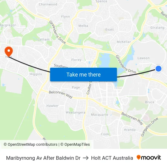 Maribyrnong Av After Baldwin Dr to Holt ACT Australia map