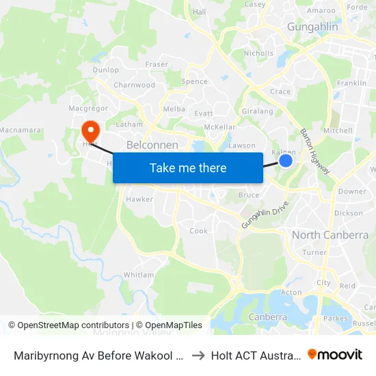 Maribyrnong Av Before Wakool Cct to Holt ACT Australia map