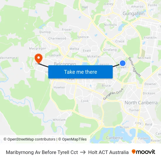 Maribyrnong Av Before Tyrell Cct to Holt ACT Australia map