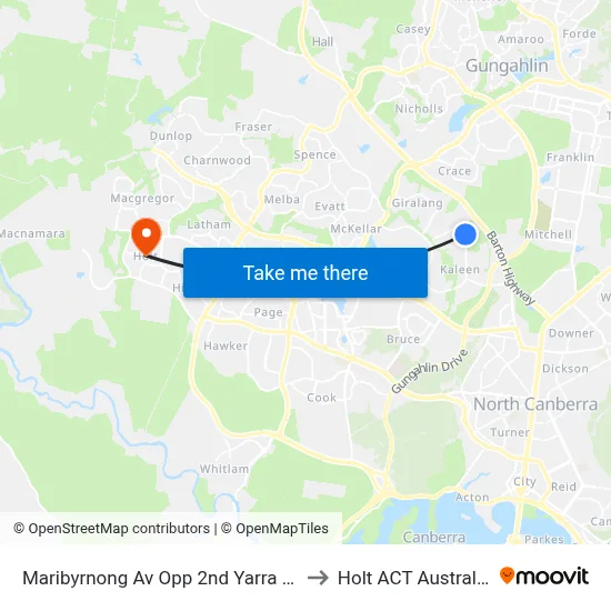 Maribyrnong Av Opp 2nd Yarra St to Holt ACT Australia map