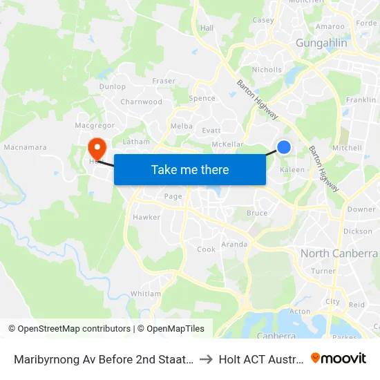 Maribyrnong Av Before 2nd Staaten Cr to Holt ACT Australia map