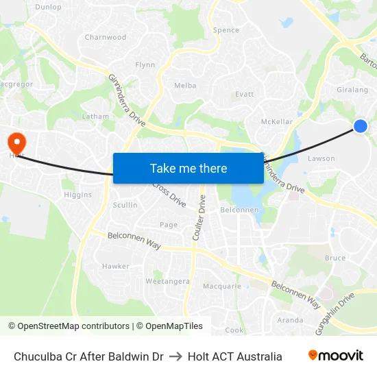 Chuculba Cr After Baldwin Dr to Holt ACT Australia map