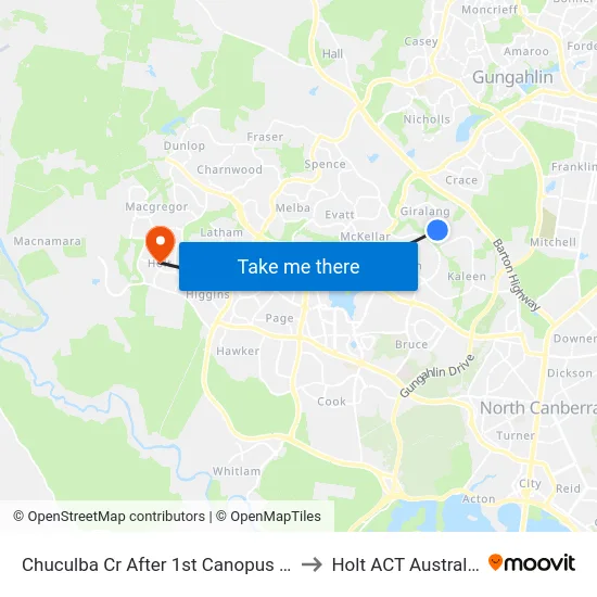 Chuculba Cr After 1st Canopus Cr to Holt ACT Australia map