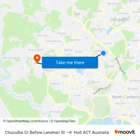 Chuculba Cr Before Lenehan St to Holt ACT Australia map
