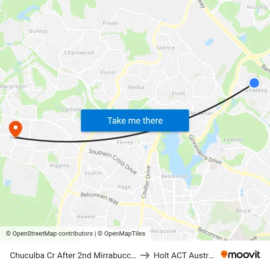 Chuculba Cr After 2nd Mirrabucca Cr to Holt ACT Australia map