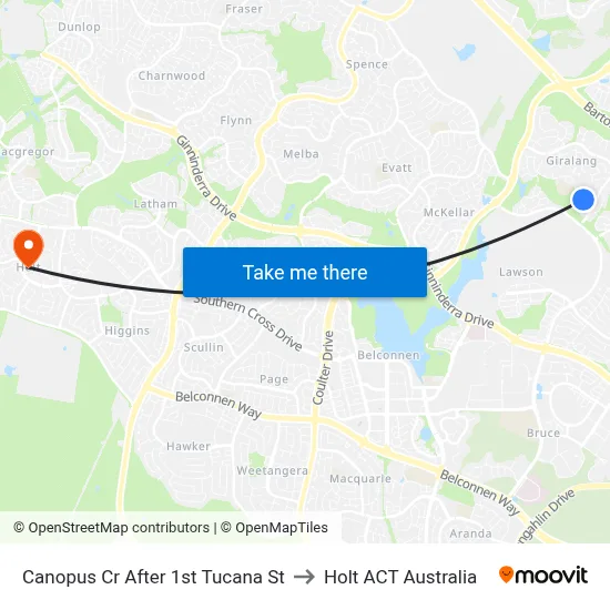 Canopus Cr After 1st Tucana St to Holt ACT Australia map