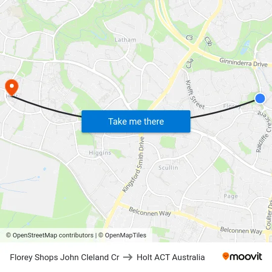 Florey Shops John Cleland Cr to Holt ACT Australia map