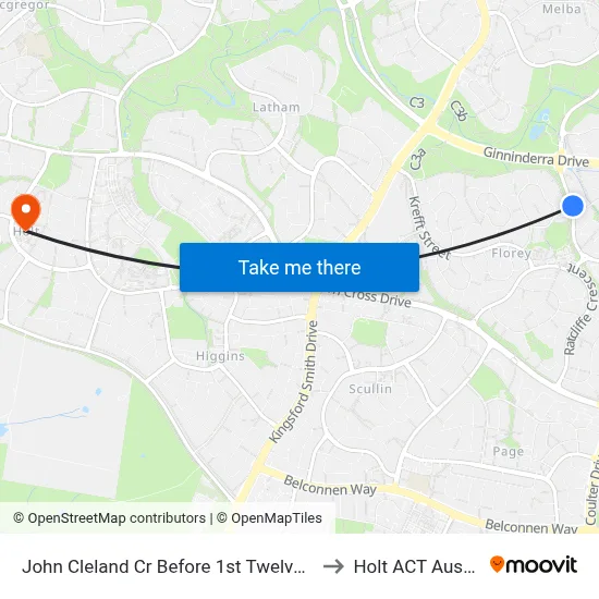 John Cleland Cr Before 1st Twelvetrees Cr to Holt ACT Australia map