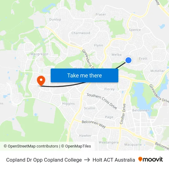 Copland Dr Opp Copland College to Holt ACT Australia map