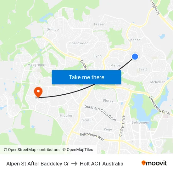 Alpen St After Baddeley Cr to Holt ACT Australia map