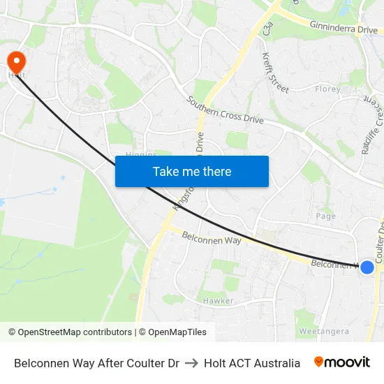 Belconnen Way After Coulter Dr to Holt ACT Australia map