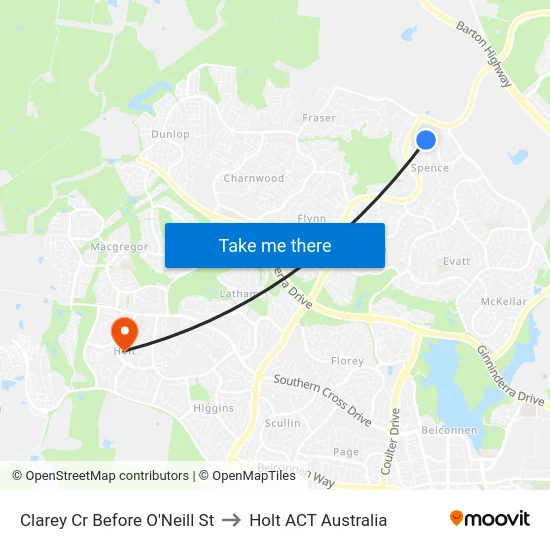 Clarey Cr Before O'Neill St to Holt ACT Australia map