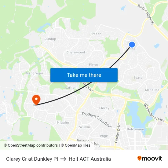 Clarey Cr at Dunkley Pl to Holt ACT Australia map