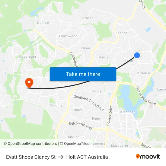Evatt Shops Clancy St to Holt ACT Australia map