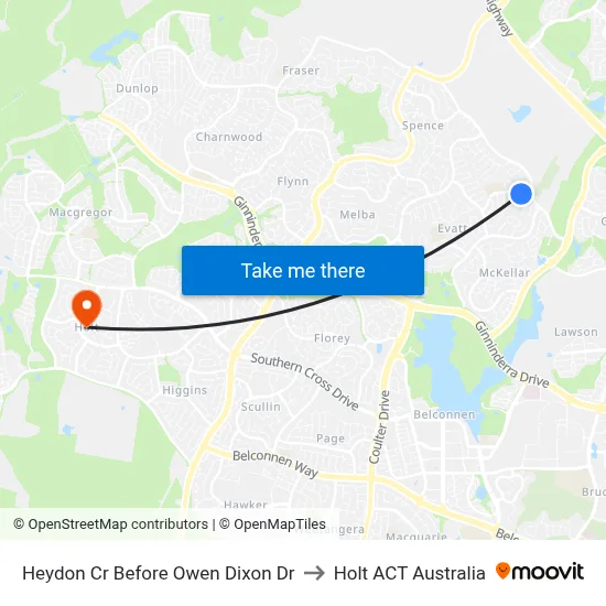 Heydon Cr Before Owen Dixon Dr to Holt ACT Australia map