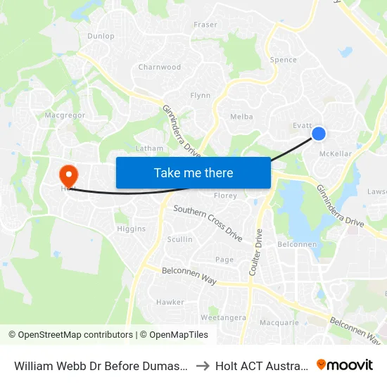 William Webb Dr Before Dumas St to Holt ACT Australia map