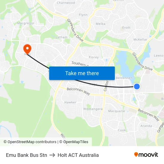 Emu Bank Bus Stn to Holt ACT Australia map