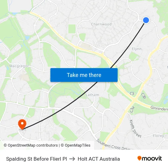 Spalding St Before Flierl Pl to Holt ACT Australia map