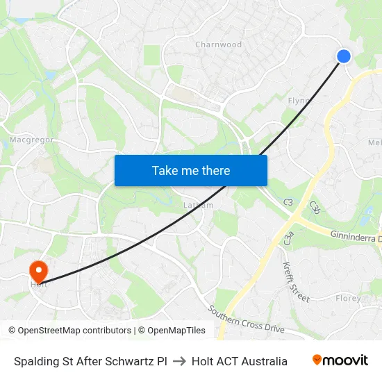 Spalding St After Schwartz Pl to Holt ACT Australia map