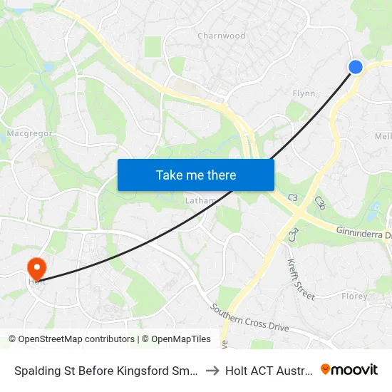 Spalding St Before Kingsford Smith Dr to Holt ACT Australia map