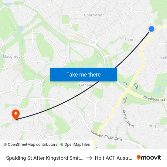 Spalding St After Kingsford Smith Dr to Holt ACT Australia map