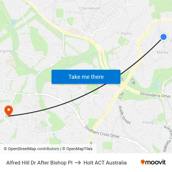 Alfred Hill Dr After Bishop Pl to Holt ACT Australia map