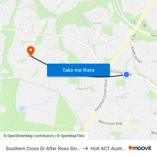 Southern Cross Dr After Ross Smith Cr to Holt ACT Australia map