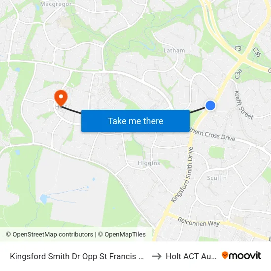 Kingsford Smith Dr Opp St Francis Xavier College to Holt ACT Australia map