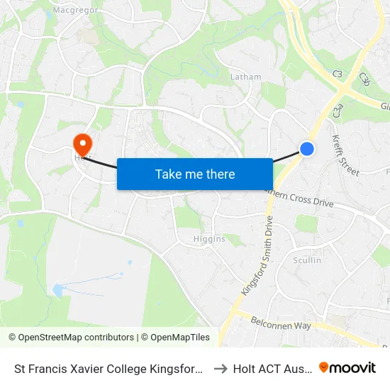 St Francis Xavier College Kingsford Smith Dr to Holt ACT Australia map