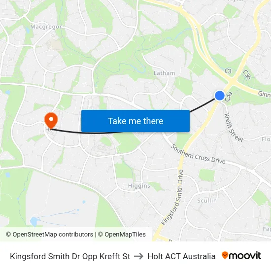 Kingsford Smith Dr Opp Krefft St to Holt ACT Australia map