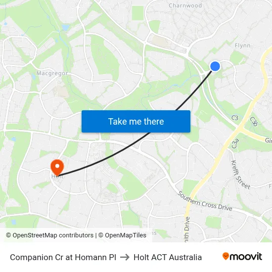 Companion Cr at Homann Pl to Holt ACT Australia map