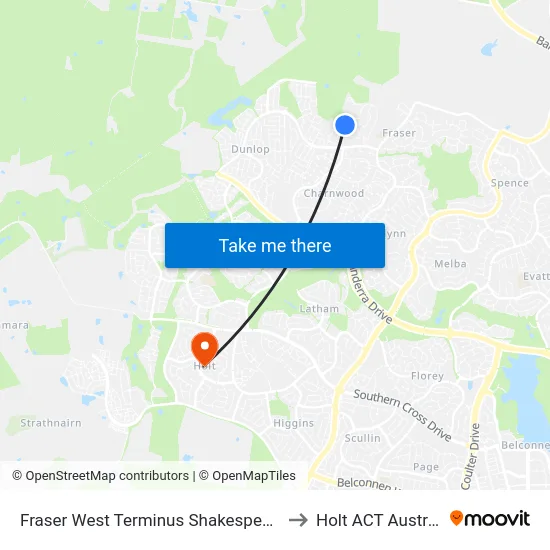 Fraser West Terminus Shakespeare Cr to Holt ACT Australia map