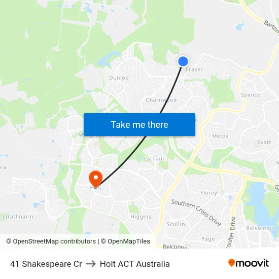 41 Shakespeare Cr to Holt ACT Australia map