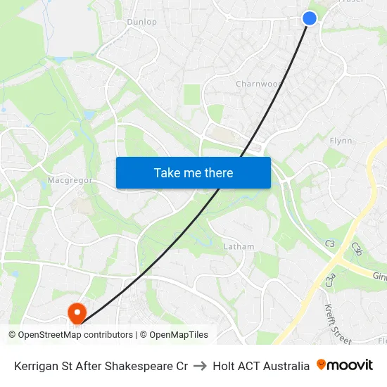 Kerrigan St After Shakespeare Cr to Holt ACT Australia map